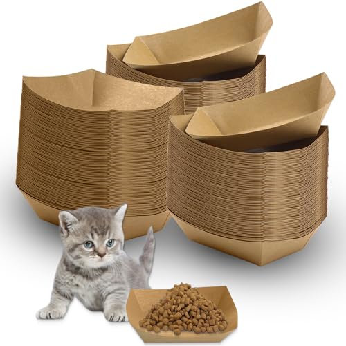 LLHQAMT Disposable Cat Food Bowls, 50pcs Thickened Paper Bowls for Wet & Dry Food, Kitten (24cm x 6.7cm)