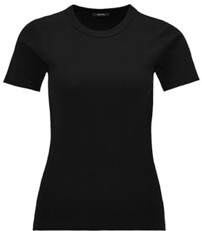OPUS Damen Kurzarmshirt | Feines Rippshirt SAMUNA Slim aus BCI Cotton Mix Black, 36