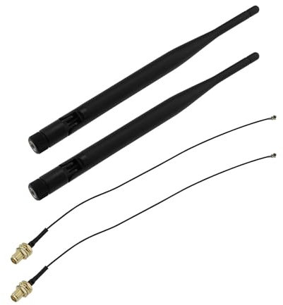 ECSiNG 2 Stück RP-SMA-Stecker WiFi-Antenne 5 DBi 868 MHz 19,5 cm Router-Antenne mit 2 Stück 21,5 cm RP-SMA-Buchsen Koaxialkabel für Drahtlosen Netzwerk-Router Schwarz