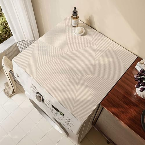 Treer Waschmaschinen Auflage, Waschmaschinenauflage rutschfest Saugfähig Staubschutz, Einfaches Streifendesign Waschmaschinenabdeckung für Trockner, Kühlschrank Küchen (Beige,50x60cm)