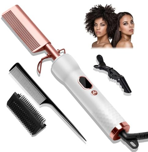 Hot Comb, Electric Hot Comb for Wigs, Hair Straightener with 120-230℃ LCD Display, Quick Heated Afro Comb for Women, Anti-Scald Beard Straightening Comb, Hot Brushes for Hair Styling