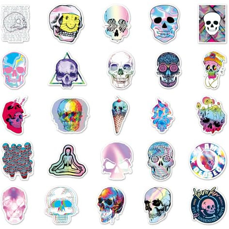 NIMMY Friends 50 adesivi assortiti in vinile con teschi olagrammi, perfetti per borse per feste, decorazione e personalizzazione di laptop, bottiglie d'acqua, custodie per telefono, camera da letto e