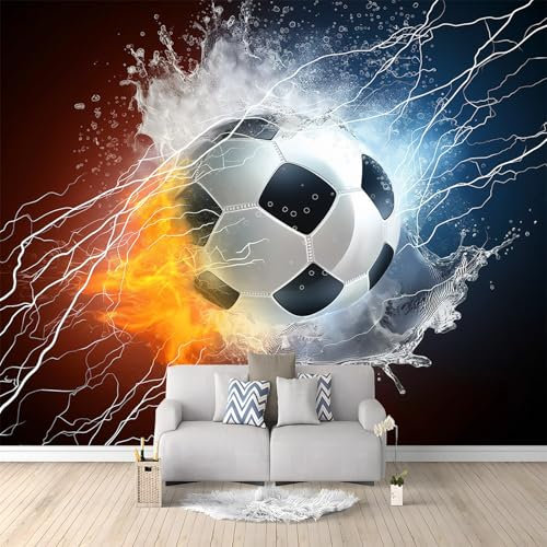 Papier Peint intissé Football De Feu D'Eau 350x256 cm Papier Peint Photo Panoramique, Poster Geant Mural Personnalisé 3D, pour Salon Cuisines Chambre Adulte Enfant Décor Murale