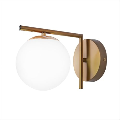 TEKLED myHome Opal Globe Glass Bronze L Shape Metal Wall Light | E27 Fitting | for Bathrooms Living Rooms Study Rooms Waiting Areas Receptions Cafes Boutique Hotels | Bronze (Bulb not Included)