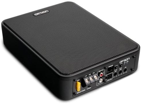 Option Subwoofer attivo DRIVE7.6UA, subwoofer compatto sotto sedile con amplificatore di potenza integrato, telecomando di livello elevato, 100 Watt RMS, 30 Hz - 150 Hz, 3,5 kg
