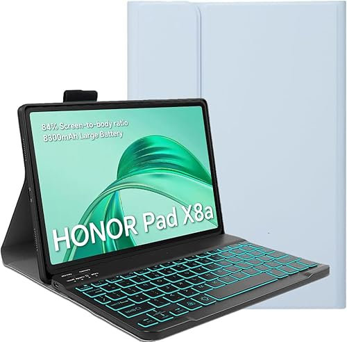 YHFZR Keyboard Case for Honor Pad X8a 11 Inch - (QWERTY Layout) 7 Colors Backlit Ultra Slim Flip Wireless Keyboard Stand Case for Honor Pad X8a 11 Inch, Blue