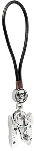 BAKAFOH Schlüsselanhänger Halter Sportliches Schlüsselgehäuse Zündung Schlüsselhülle mit Leder Lanyard Schlüsselanhänger für Can Am Ryker Modelle Zubehör, Chrom mit Totenkopf-Muster, Einheitsgröße