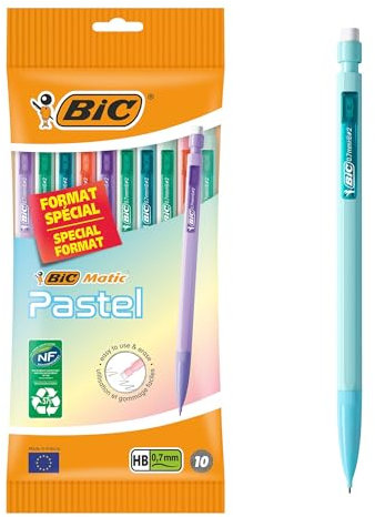 BIC Portemines Matic Pastel pointe 0,7 mm HB - Pochette de 10 assorties