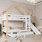HYUB Lit superposé, pour enfant, 90 x 200 cm, avec toboggan et tiroirs, sommier à lattes et protection anti-chute, cadre de lit en bois de pin, blanc