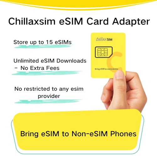 Chillaxsim ESIM Card for unlocked Android phone/iPhone/Router,Works with most major esim providers,Store up to 15 eSIM profiles, Unlimited eSIM Downloads,Physical eSIM Card