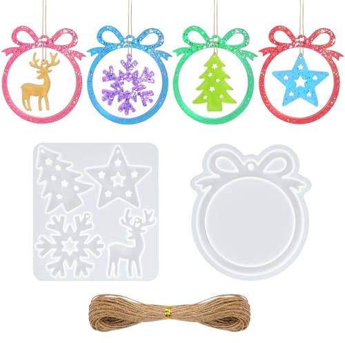PHOGARY Moules de Noël en résine époxy pour sapin de Noël, flocon de neige, renne papillon, ornement, porte-clés, pendentif, cadeau à faire soi-même, décoration de Noël