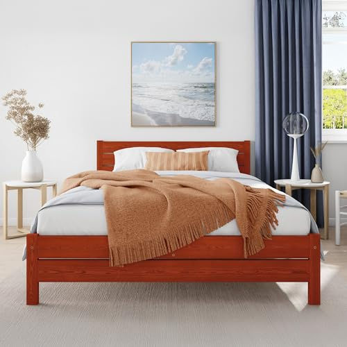Nodax Super King Bed Frame – F3 Solid Pine Rustic Chunky Wooden Bed Frame for Adults, Eco Colour Woodstain Option, Slatted Base with Extra Four Supportive Legs, Bedroom Furniture | 6ft (Wine)