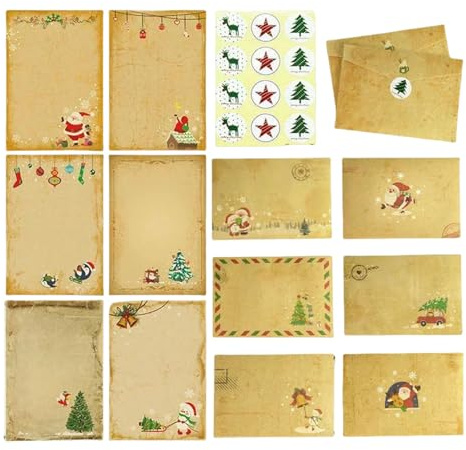 LUYYBDBG Weihnachtskarte 6–30 Stück Weihnachts-kraftpapier-umschläge, Weihnachtsmann, Schneemann, Elch, Briefblöcke, Merryxmas-Geschenke, Einladungen, Grußkarten, Aufkleber-c-30stk