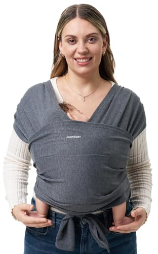 Momcozy Elastisches Tragetuch Baby Neugeborene ab Geburt | Ring Sling Babytragetuch für 3.6-15 kg | Atmungsaktiv & Ergonomisch | OEKO-TEX 100 Zertifiziert | Inklusive Tragebeutel， Dunkel Grau