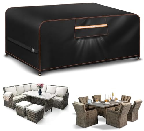 Outdoor Garden Furniture Covers Waterproof Rectangular with Air Vent Garden Table Cover Waterproof for Patio Bistro Set Rattan Sofa Chairs Outside Seating 300x200x90CM 420D Oxford Fabric