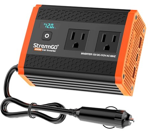 400W Car Power Inverter for Vehicles, Portable Charger Converter Dual AC Car Plug Adapter Outlet, USB 24W/30W Fast Charger, Car Cigarette Lighter Adapter for Laptop, Phone on Road Trip Essentials