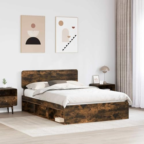 Mengtu Bettrahmen Geräucherte Eiche 160 x 200 cm Massives Kiefernholz Betten und Zubehör Model3412055