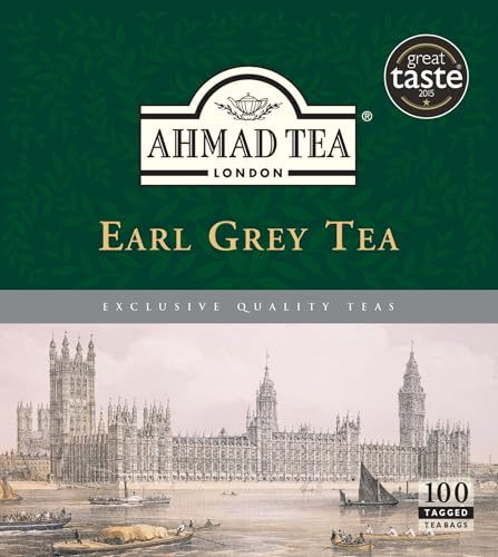Ahmad Tea Earl Grey - Schwarztee aus größeren Teeblättern Mit Bergamotte - Doppelkammer-Teebeutel mit 2g Tee Pro Portion - 100 Teebeutel mit Band