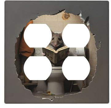 Xuejiaku Decorative Outlet Covers Mouse Sitting On Toilet In Mouse Hole 2 Gang Light Switch Cover Plate Single Toggle 1 Rocker Wall Plates for Electrical Outlets Switch Plate Covers for Home Decor