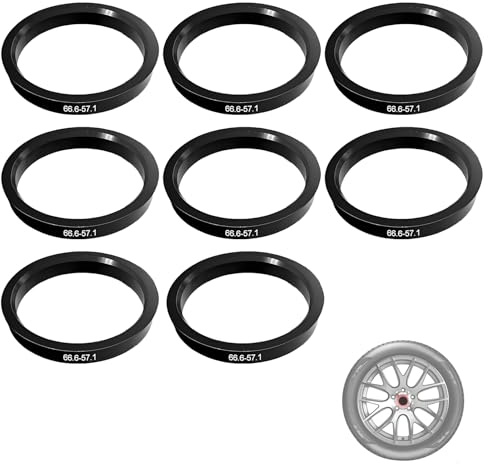 Zentrierringe 66,6 auf 57,1 mm, 8 Stück Radzentrierringe für Alufelgen, Universelle Felgenzentrierringe, Schwarz Kunststoff, Kompatibel mit VW Audi Seat Skoda, Vibrationsreduzierung, Felgenzubehör