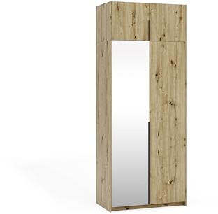 Margaret Hadas24 Kleiderschrank Apollonia Drehtürenschrank mit oder ohne Aufsatz, mit oder ohne Spiegel, moderner Schlafzimmer Schrank (Artisan, Schwarze Griffe, 100 x 250cm, mit Spiegel)