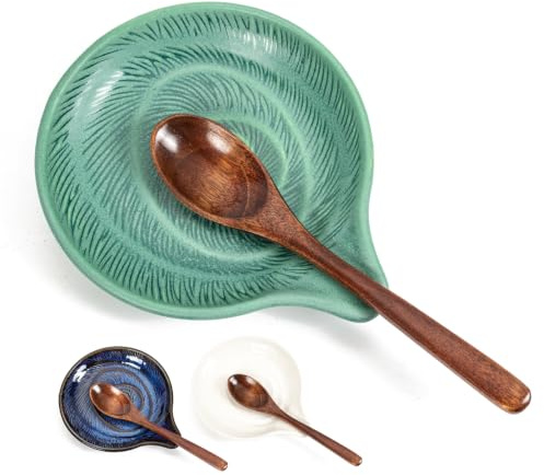 Zipplunk Spoon Rest Kitchen, Ceramic Spoon Holder (Green) | Heat-Resistant Kitchen Utensil Rack for Holding Spoons, ladles, spatulas, Coffee Spoons