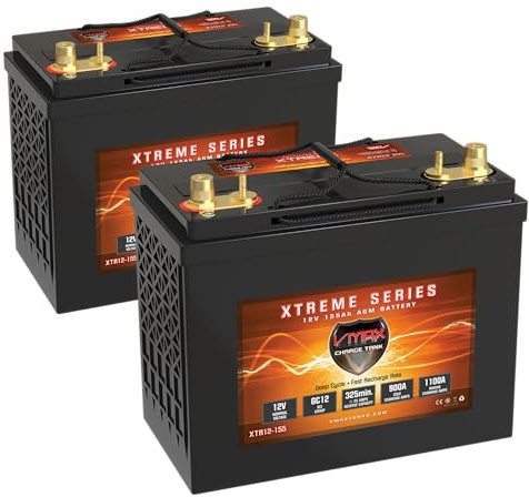 Qty 2 VMAX XTR12-155 Vmaxtanks AGM Deep Cycle Batteries SLA Rechargeable Battery for use with Pv Solar Panels Smart Chargers Wind Turbine and Inverters