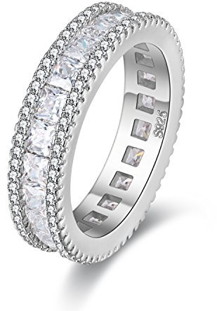 Uloveido Mädchens Platin Überzogene Simulierte Diamant Ewigkeit Band Ring Hochzeit Verlobungsbaguette Cut Zirkonia Jubiläum Ring für Frauen Mädchen Größe 54 (17,2) PJ4279