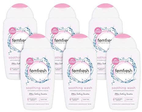 Femfresh Ultimate Care Nettoyant apaisant - Gel douche intime vaginal féminin - pH équilibré, sans savon avec extrait de canneberge et probiotiques hydratant, longue durée - 6 x 250 ml