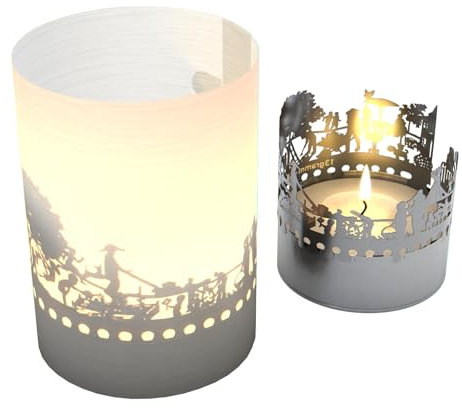 Garten Windlicht Schattenspiel in der Geschenk-Box, 3D Edelstahl Aufsatz für Kerze inkl. Kerze, Projektionsschirm