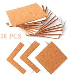 30 Stücke Korkplatte Selbstklebend Korkfliesen Korkplatte ca.10x10x0.2 cm DIY-Untersetzer Korkplattenquadrate Korkfliesen Korkmatte mit Starkem Klebstoff