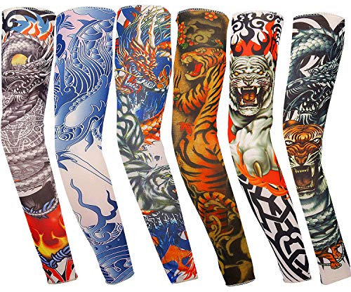 Tattoo Ärmel, Vordas 6 Stück Tatoo Armstrümpfe Arm Tattoo Strumpf Tattoo Armstrumpf Armstrümpfe Tattoo Strumpf Arm Männer für Karneval Fasching Party - Style B