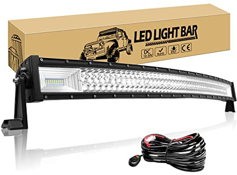 Willpower Barra Led 4x4 42 Pulgadas 540w Barras Led Coche Curvas 7D IP67 Impermeable Tri-fila Faro Led Focos Led 12v 24v 6000k Barras de Luz Led para Tractor SUV ATV UTV Off-road Con Mazo de Cables