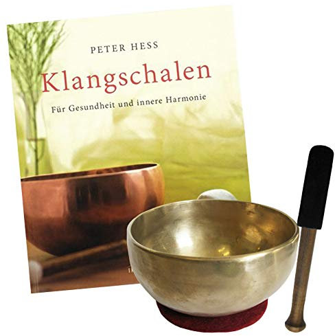 Therapie KLANGSCHALE 300-400g + BUCH Peter Hess 4-tlg Klangmassage SET. UNIVERSALSCHALE Handarbeit NEPAL. 1 x Klöppel + ZUBEHÖR. 70192-20