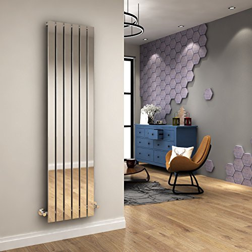 ELEGANT Modern Vertical Radiator Single Designer Heater Tall Upright Chrome Radiators Wall Panel 1800 x 452 mm + Valves Chrome
