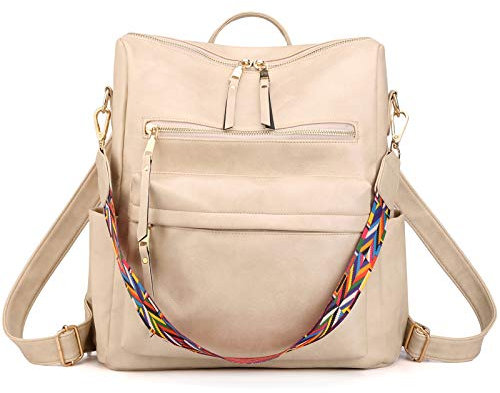 ZOCILOR Damen Mode Rucksack Handtasche Vielseitiges Design Wandlungsfähige Umhängetasche und Schultertasche aus PU-Leder Reisetasche (Beige)