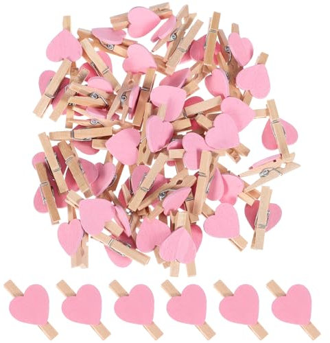 Toddmomy 50 Pièces Coeur en Bois Mini Pinces à Linge Photo Clips pour Scrapbooking Arts Et Artisanat Suspendus Photos (Rose)