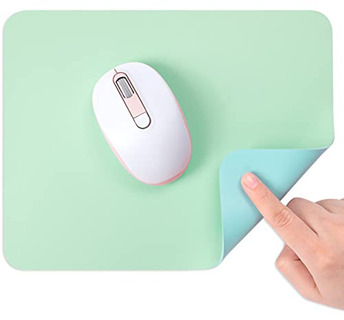 Hsurbtra Mouse Pad,Double-Sided PU Leather Small Square Mousepad 27 x 21 cm, Anti-Slip Waterproof Mouse Mat, Pretty Cute Mouse Pad for Office Home Gaming Laptop Women,Green&Blue