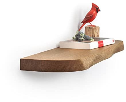 Rikmani Wandregal Holz Eiche massiv - Handgefertigtes Regal mit geschwungener Kante Bücherregal Holzregal Wandboard dunkel 90 cm