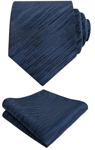 Alizeal Herren Einfarbig Krawatten, Einstecktuch und Manschettenknöpfe Set, Dunkelblau