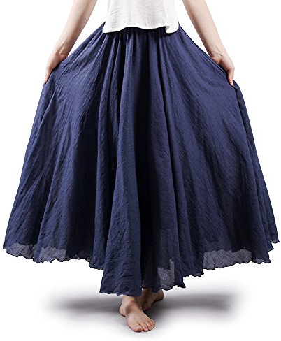 OCHENTA Femme Jupe Boheme Tour de Taille Elastique Casual en Coton Lin Dress