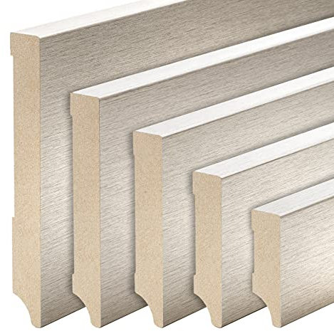 REESE | Sockelleisten | MDF Edelstahl Optik | Weimarer Profil | 60mm - 10 Stück / 23lfm