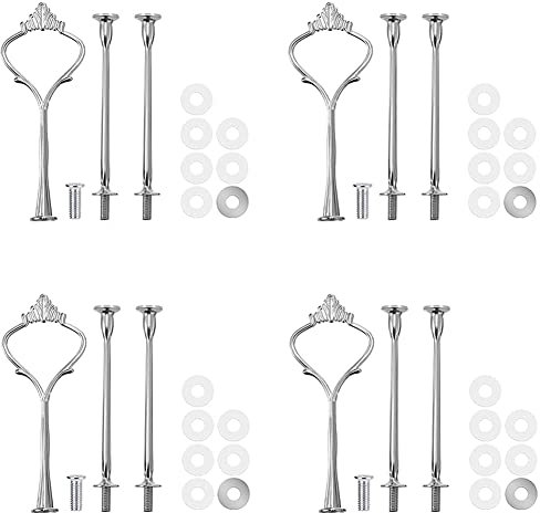 Koomiao Etageren Stangen Set,4 Sets Etagere Zubehör 2 bis 3 Etage für Hochzeitstorte Etagere Tortenständer Tortenhalter Torten mit Schrauben und Unterlegscheiben, für Dessertdisplay (Silber)