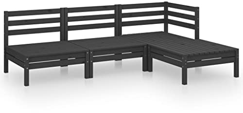 vidaXL Garten Lounge Set 4-TLG., Gartenmöbel Set Sitzgruppe für Garten Terrasse Balkon, Modular Sofa Garnitur Loungemöbel, Massivholz Kiefer Schwarz