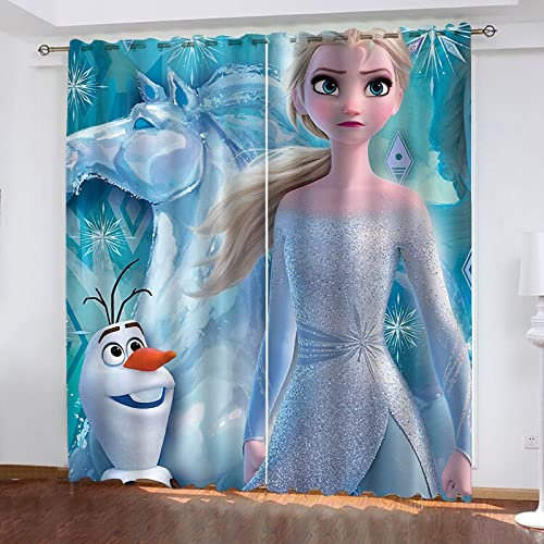 SMNVCKJ Anime ELSA Verdunkelungsvorhang Wasserdichter Stoff Gardinen Für Kinderzimmer, 3D-Digitaldruck 100% Polyester (9,150 × 166CM)