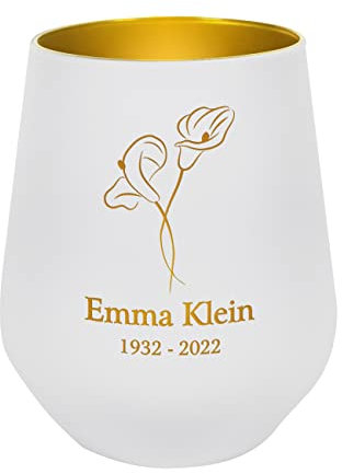 private grief Trauerlicht Teelichthalter mit Gravur - Calla - mit Namen des Verstorbenen Weiß