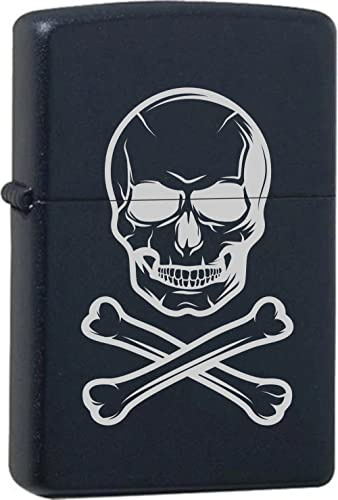 Totenkopf graviertes Feuerzeug Zippo Black Matte mit Chrom-Kern
