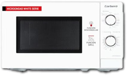 Corbero CMICM5020GW Microondas de Libre Instalación Cap. 20 Litros, Color Blanco, Potencia 700 W, Grill, Descongelar, 9 Niv. Potencia, Control Mecánico, Temp. 35 Min, Plato Giratorio 255