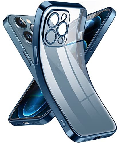 Supdeal Crystal Clear Hülle für iPhone 12 Pro Max, Niemals gelb mit Kameraschutz, Silikon Durchsichtig Handyhülle Weicher Passform, Ultra Dünn und Leicht Case Cover, 6,7, Blau