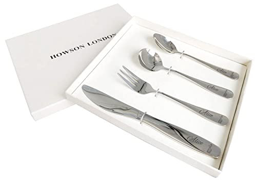 Personalised Cutlery Set for Children Christening Gift for Boy Girls Knife Fork Spoon 4pcs Stainless Steel for Kids Toddler Cutlery Set Gifts in Gift Box Engraved Monkey Lion Giraffe Image 04